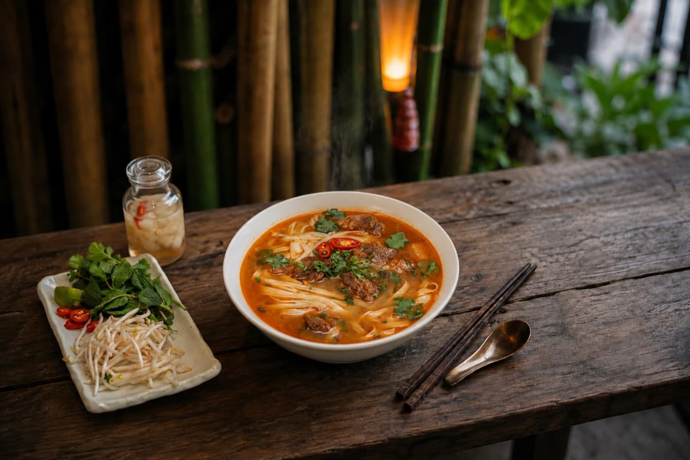Rich beef stew pho with rice noodles