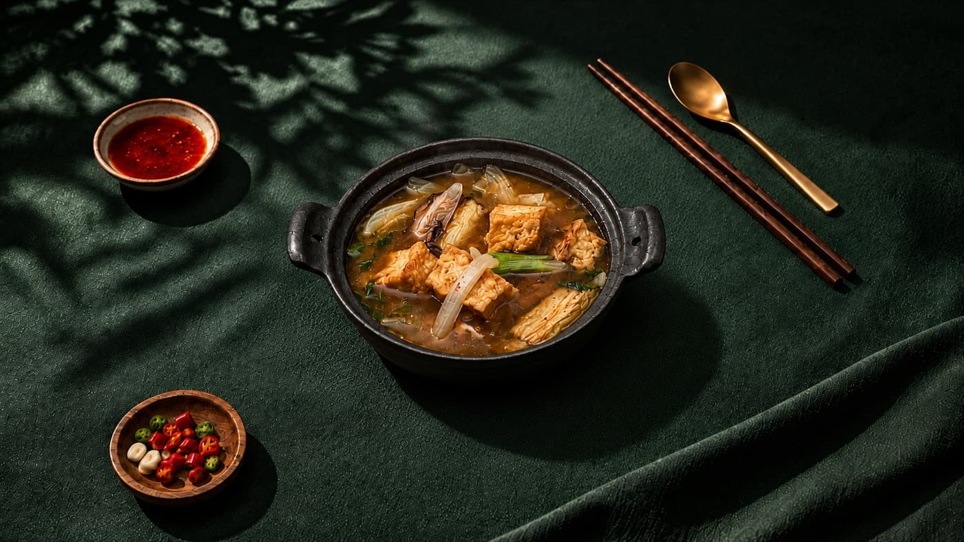 Braised tofu and aubergine in a rich sauce