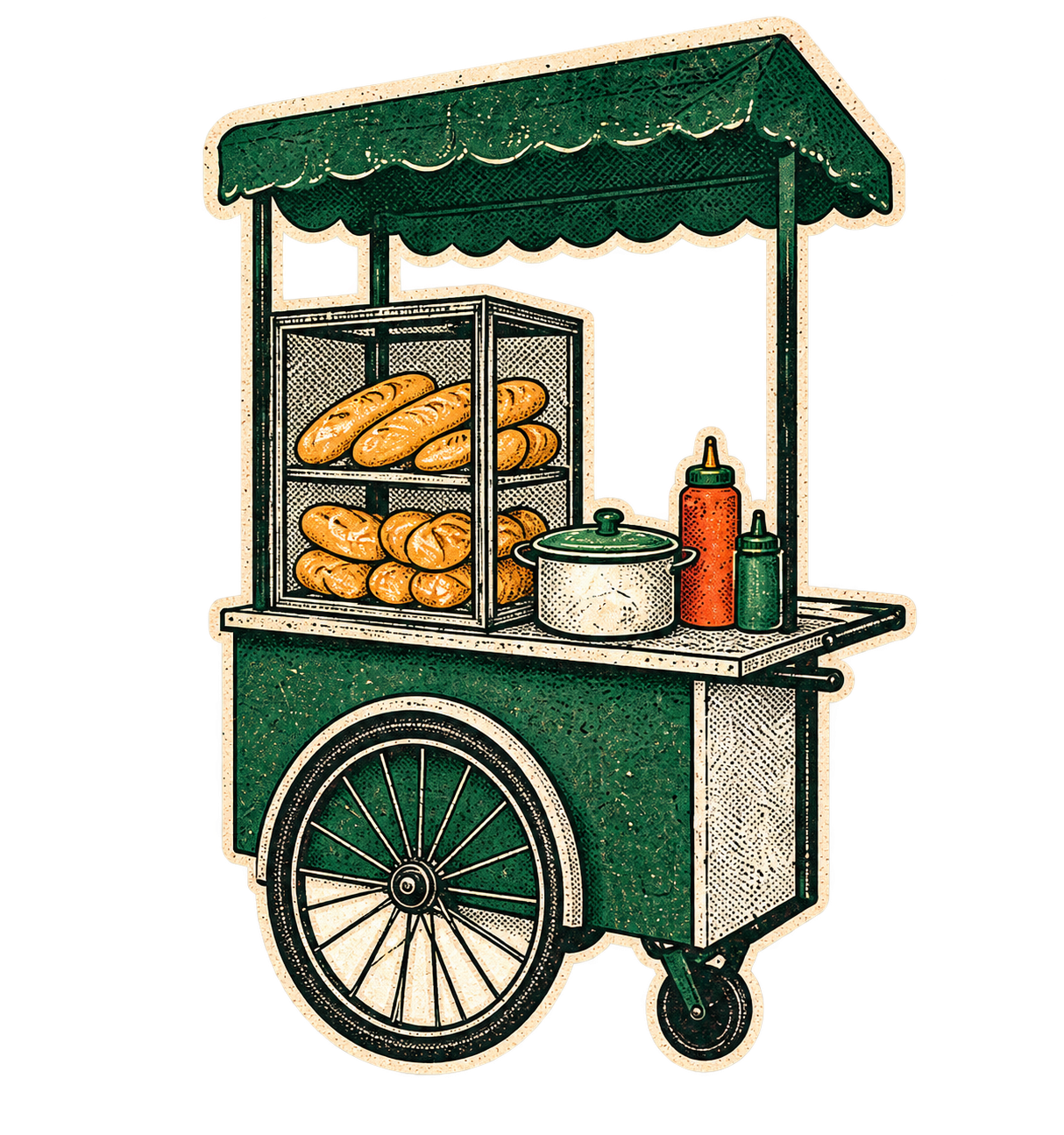 Banh mi street cart in a vintage screen-print style