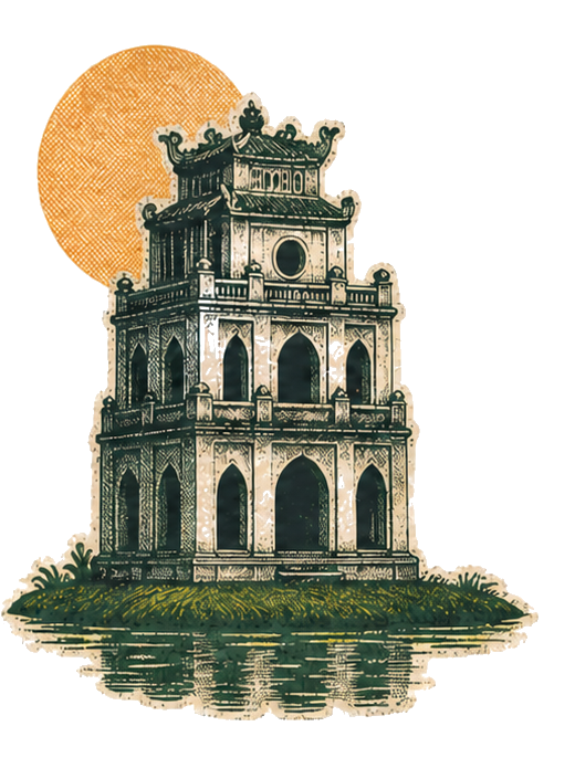 Turtle Tower in a vintage screen-print style